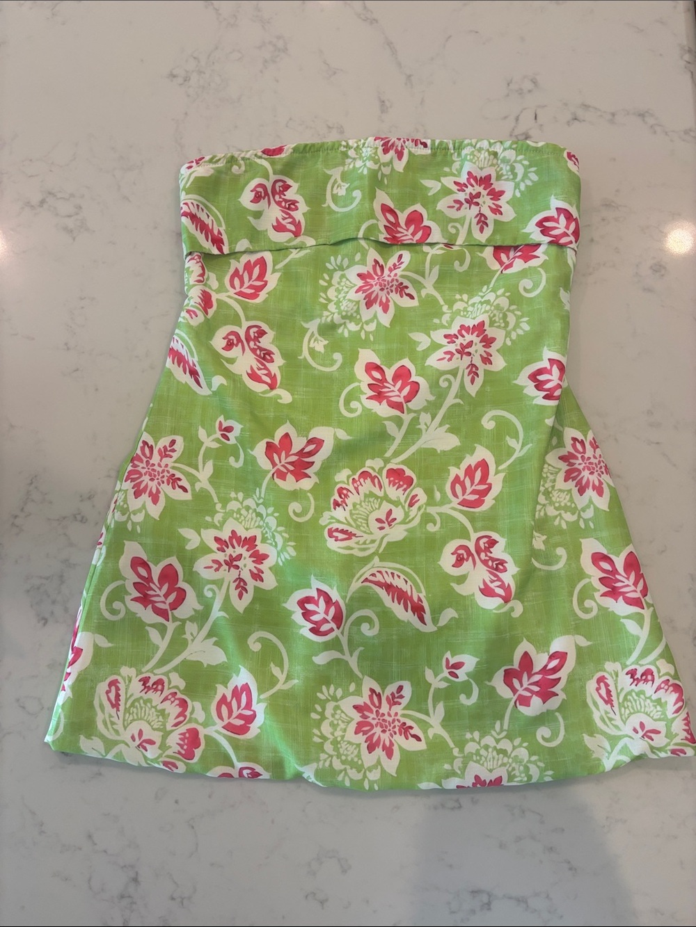 Floral Strapless Mini Dress in Green and Pink